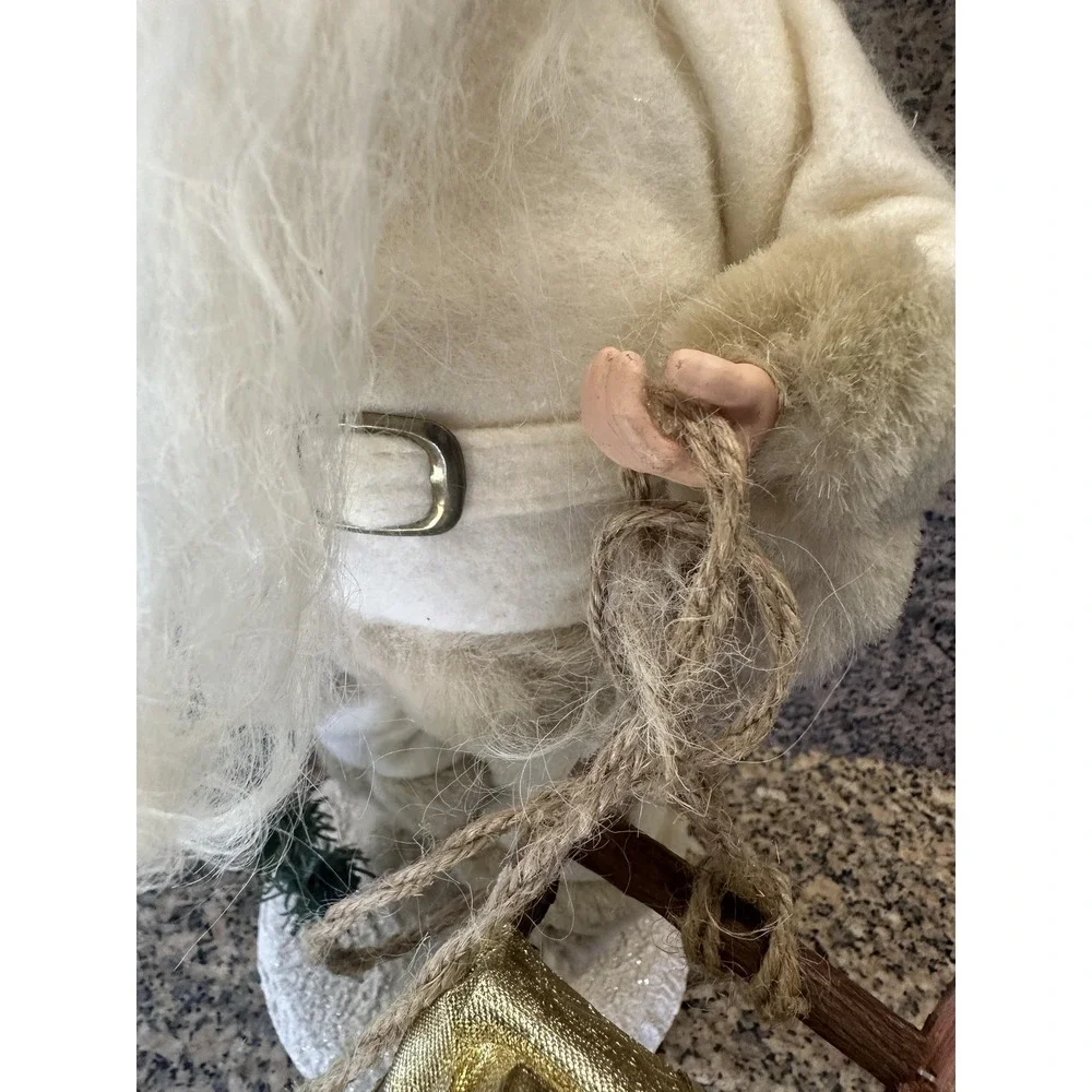 VTG Santa Claus Christmas Figurine White Coat With Sleigh Gifts‎ Tabletop Decor